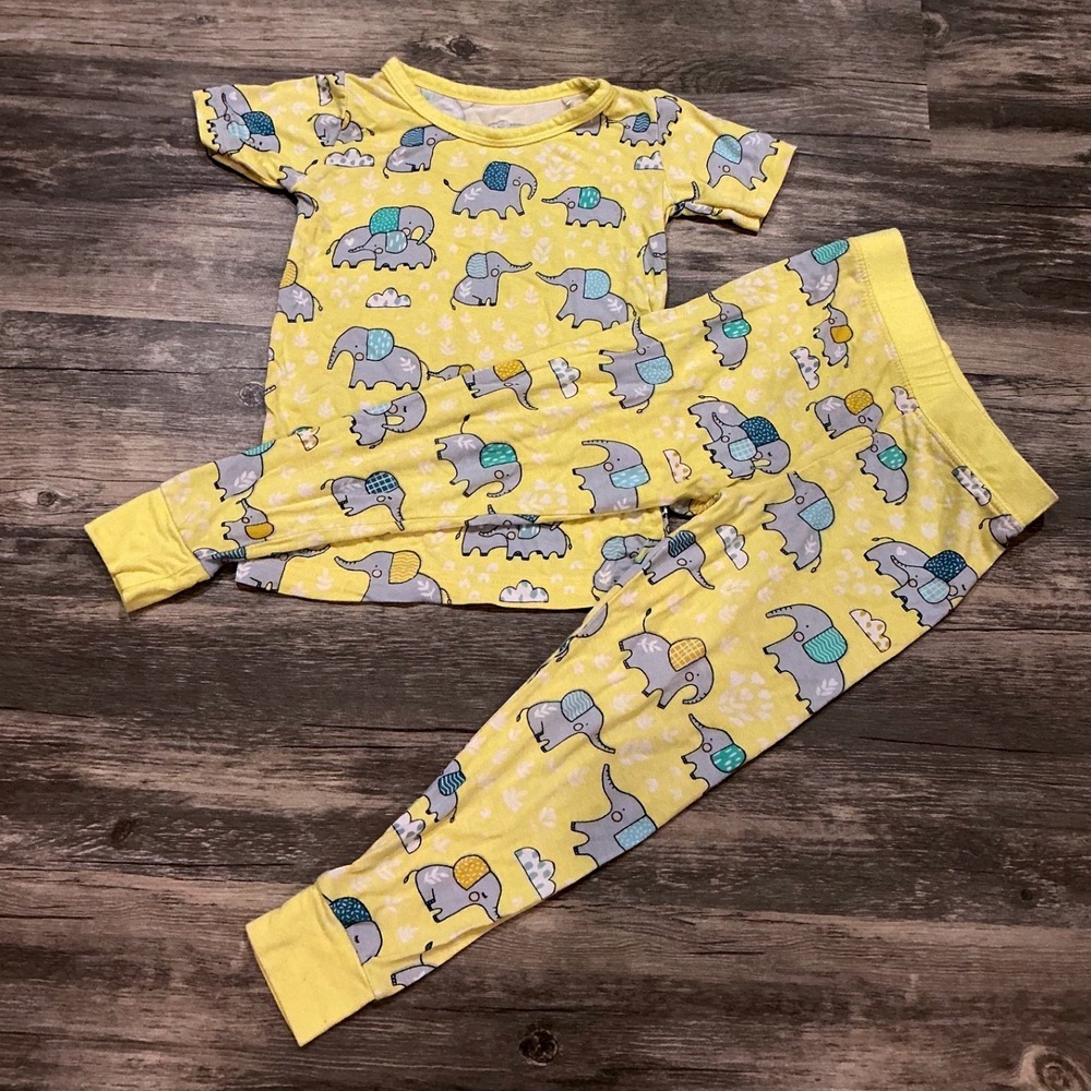HTF Little Sleepies Elephant Snuggles Two Piece Pajama Set 18-24M Yellow Bamboo